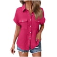 thumbnail image 3 of STETMN Women's Cotton Gauze Blouse Casual Roll Short Sleeve Shirt Collared Button Down Shirts with Pockets for Officewear, 3 of 6