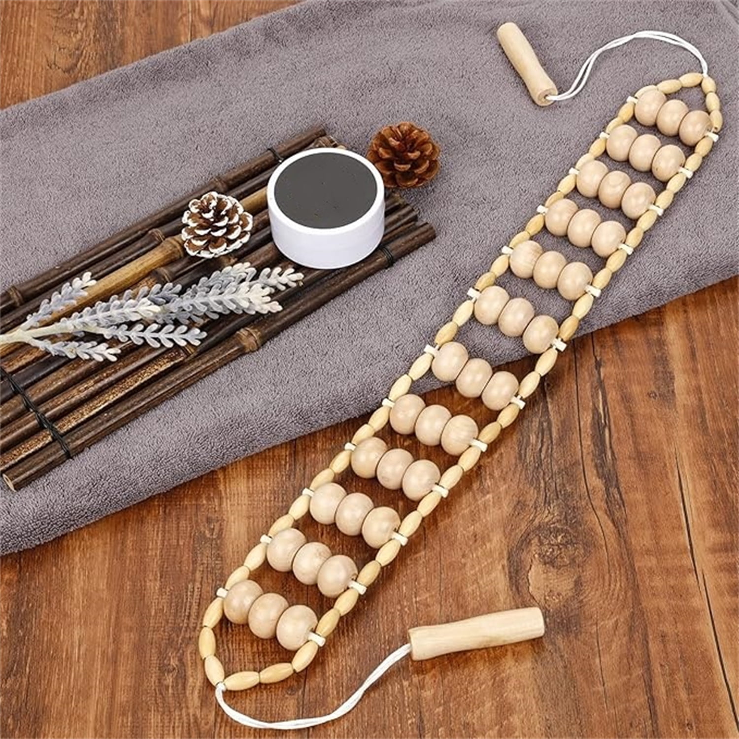 Manual Massage Strap,Portable Handheld Rolling,Wood Back Massager Roller Rope for Back Neck Leg Pain Relief