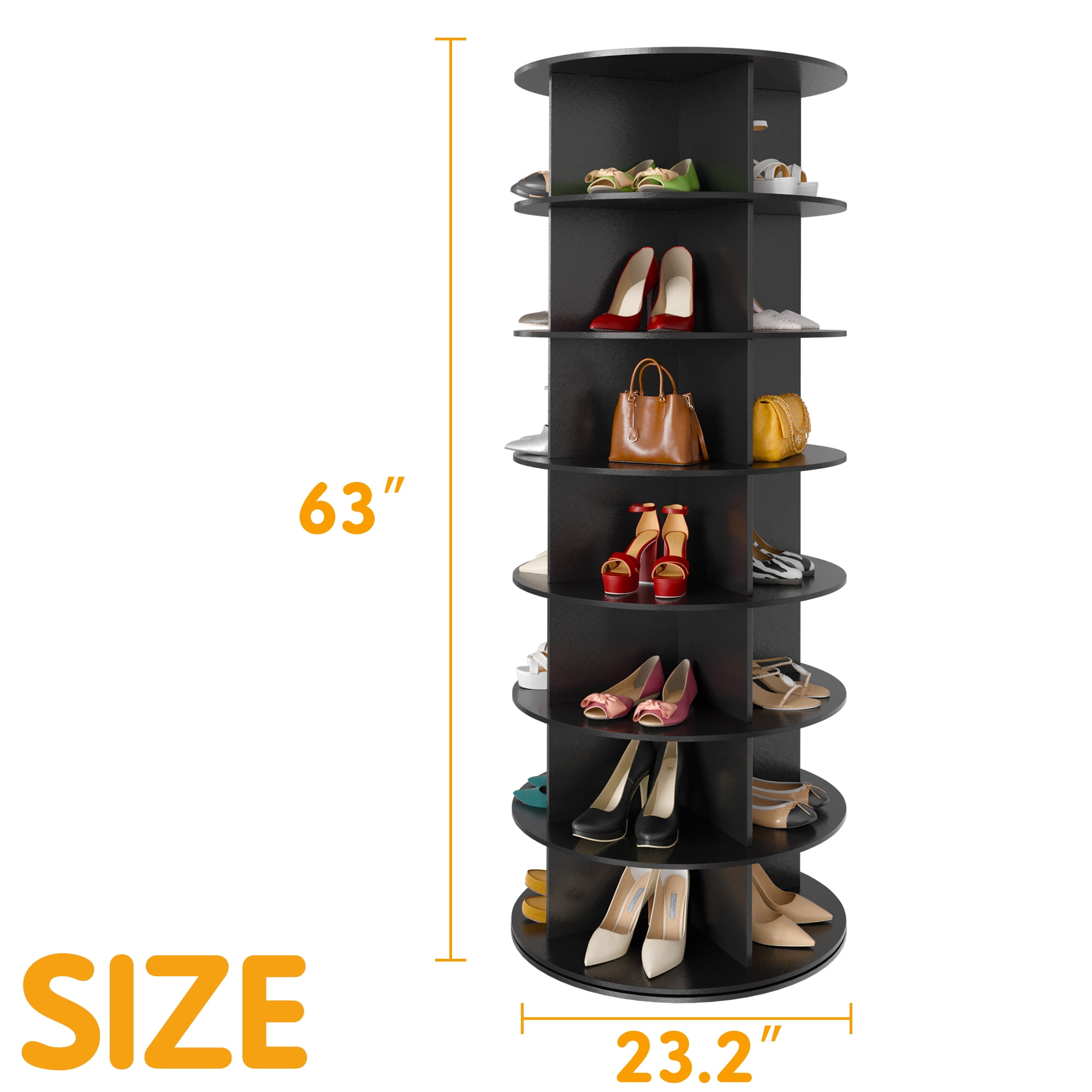 SpaceAid Rotating Shoe Rack Tower 7 Tier, Display Lazy Susan, Black, 23.2"D x 23.2"W x 63"H