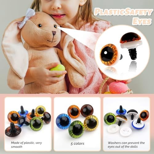 TOAOB 20pcs 23mm Safety Eyes for Amigurumis Colored Plastic Craft Crochet Eyes with Washers for DIY Plush Stuffed Animals Doll Making