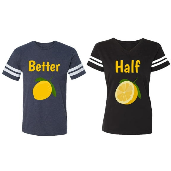 Better Half Matching Couple Cotton Jerseys (Men Navy / Women Black) (Men S / Women S)