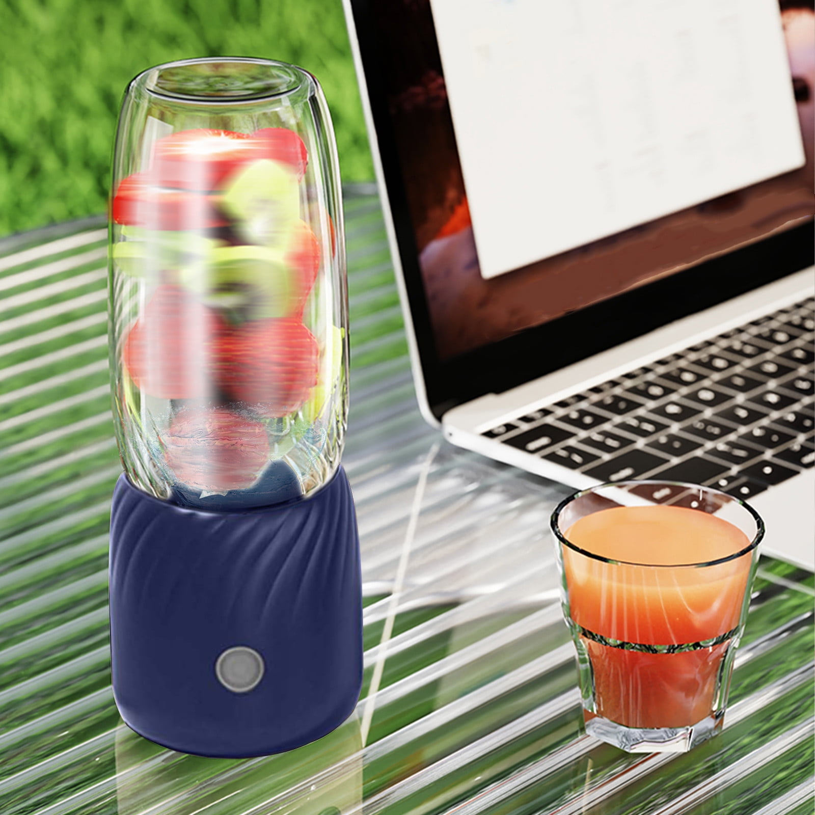USB Rechargeable Portable Blender Juicer 350ml 6-Blade Mini Fruit Juicer for Shakes Smoothies Travel Outdoor Blue