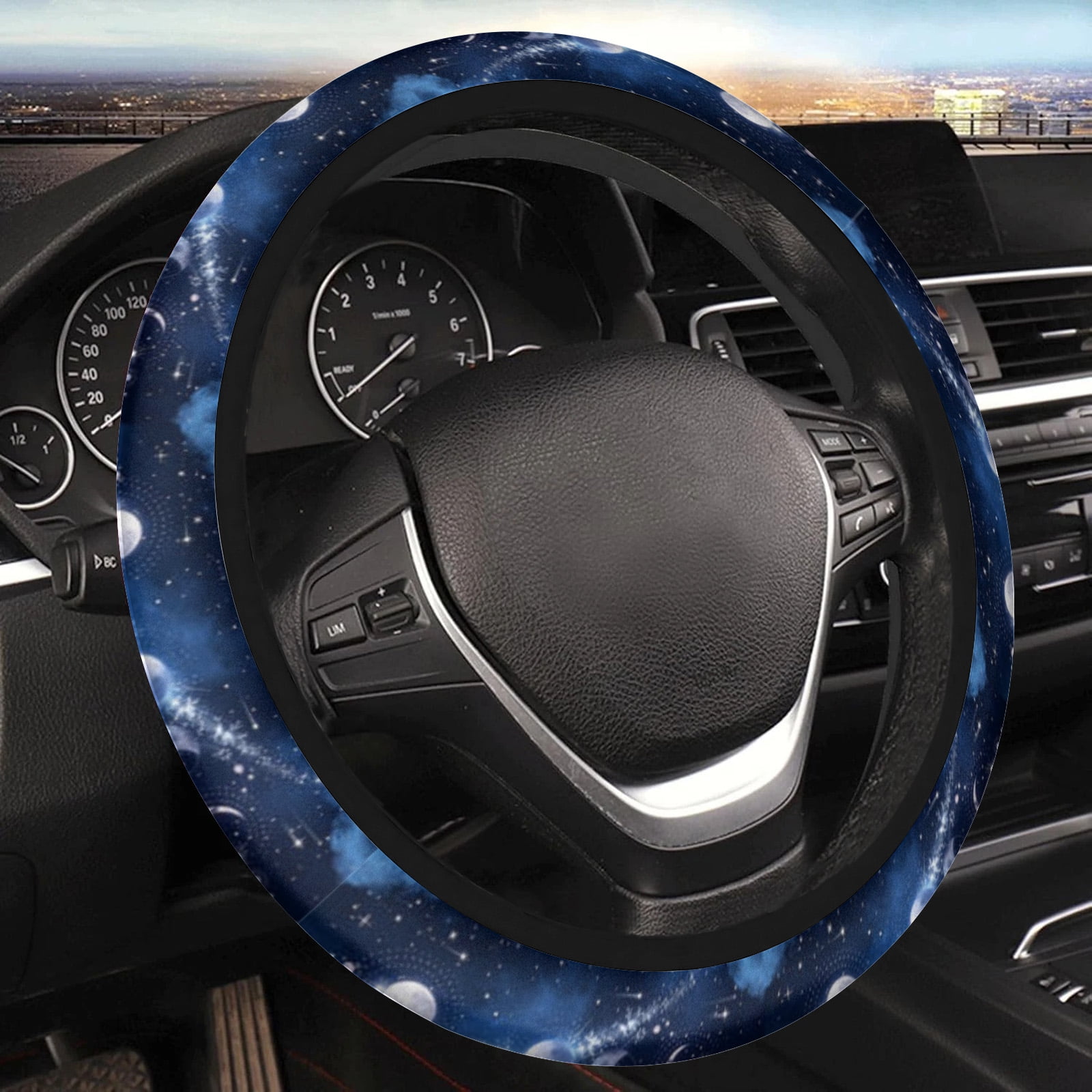 Car Steering Wheel Cover for Women Men Non-Slip Breathable Steering Wheel Boho Blue Galaxy Moon Steering Wheel Protector Car Accessories Universal 14 02/2-15 Fit Auto Suvs