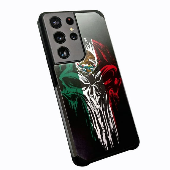 DALUX Hybrid Slim Phone Case Cover Compatible with Samsung Galaxy S22 Ultra 5G (2022) 6.8 inch - Melting Skull Mexico Flag