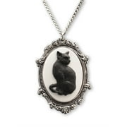 Black Cat Cameo in Antique Silver Finish Pewter Frame Pendant Necklace by Real Metal Jewelry NK-653