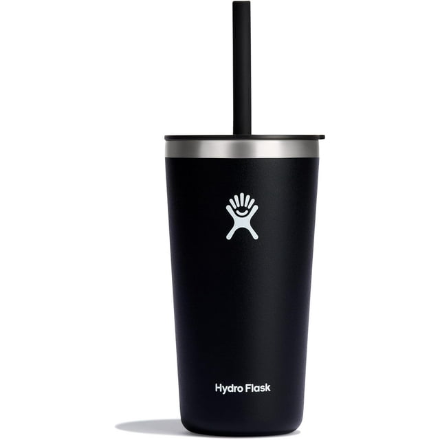 Hydro Flask Gobelet en Acier Inoxydable Tout Autour 20 Oz avec Paille Flexible Résistante aux Fuites et Couvercle à Pression, Noir