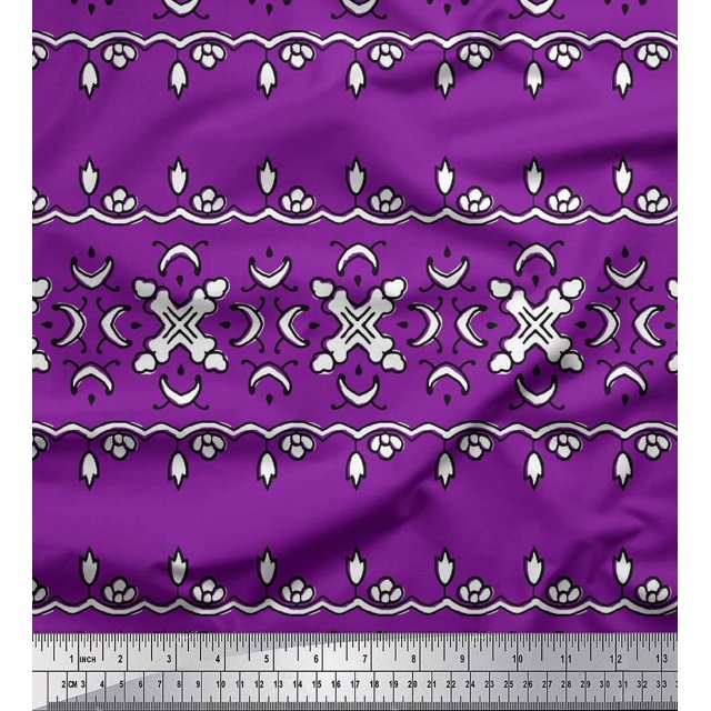 Soimoi Satin Silk Fabric Floral Block Print Sewing Fabric Yard 42 Inch Wide