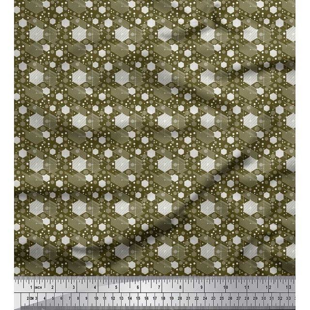 Soimoi Polyester Crepe Fabric Hexagon Shirting Decor Fabric Printed Yard 52 Inch Wide