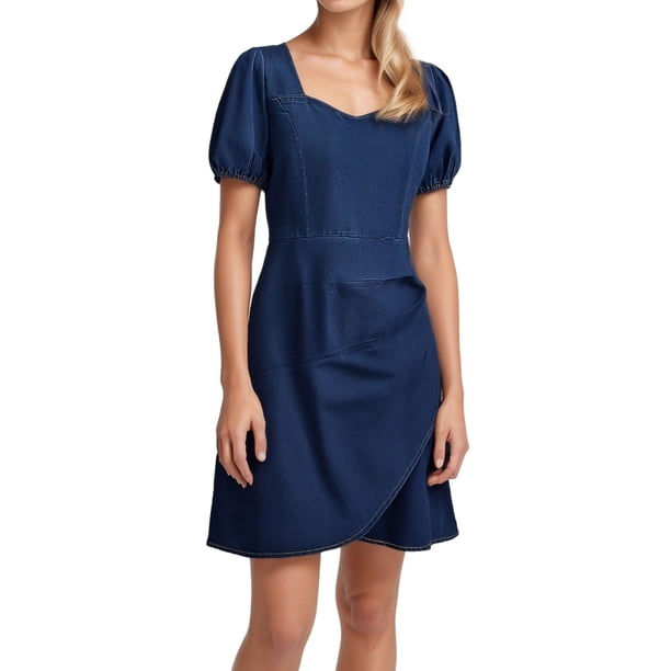 WILLBEST Vestidos Casuales Versión Coreana Del Vestido Casual De Mezclilla De Manga Corta De Talla Grande Real Para Mujer