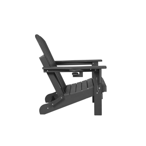 Auto Beyond Folding Adirondack Chair with Dual Cup Holders - HDPE All-Weather Outdoor Chairs, Wood-Like Patio Chair for Backyard, Camping, Pool & Fire Pit, Grey