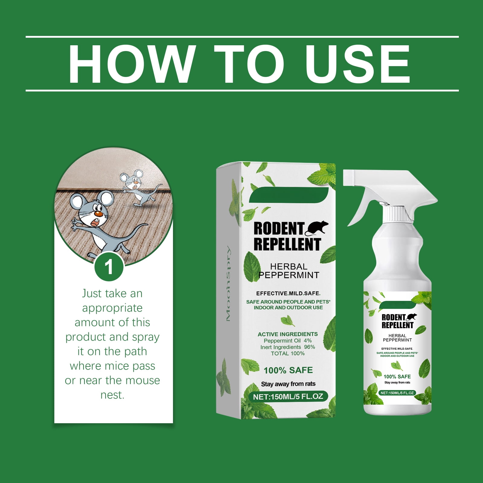 Alvantor Indoor & Outdoor Rodent Deterrent Spray with Mint & Capsicum, 5 fl. oz
