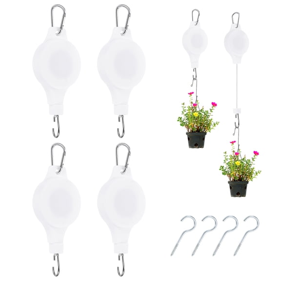 Retractable Plant Pulley Heavy Duty Plant Hanger for Flower Baskets White, 4 Pcs