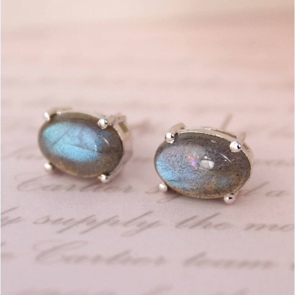 Genuine Labradorite 925 Sterling Silver Minimalist Cluster Stud Earrings