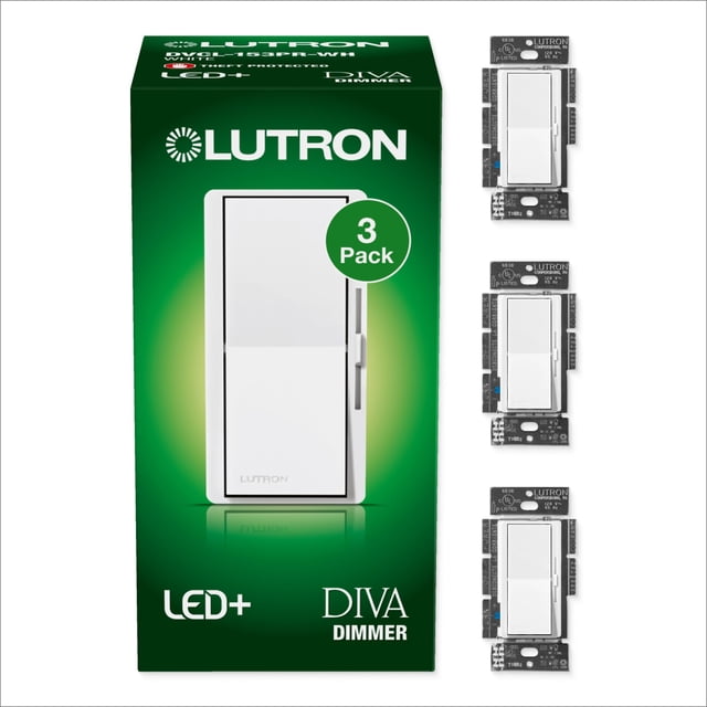 Interruptor de intensidad Lutron Diva LED+ de 150 W, unipolar y 3 vías, paquete de 3