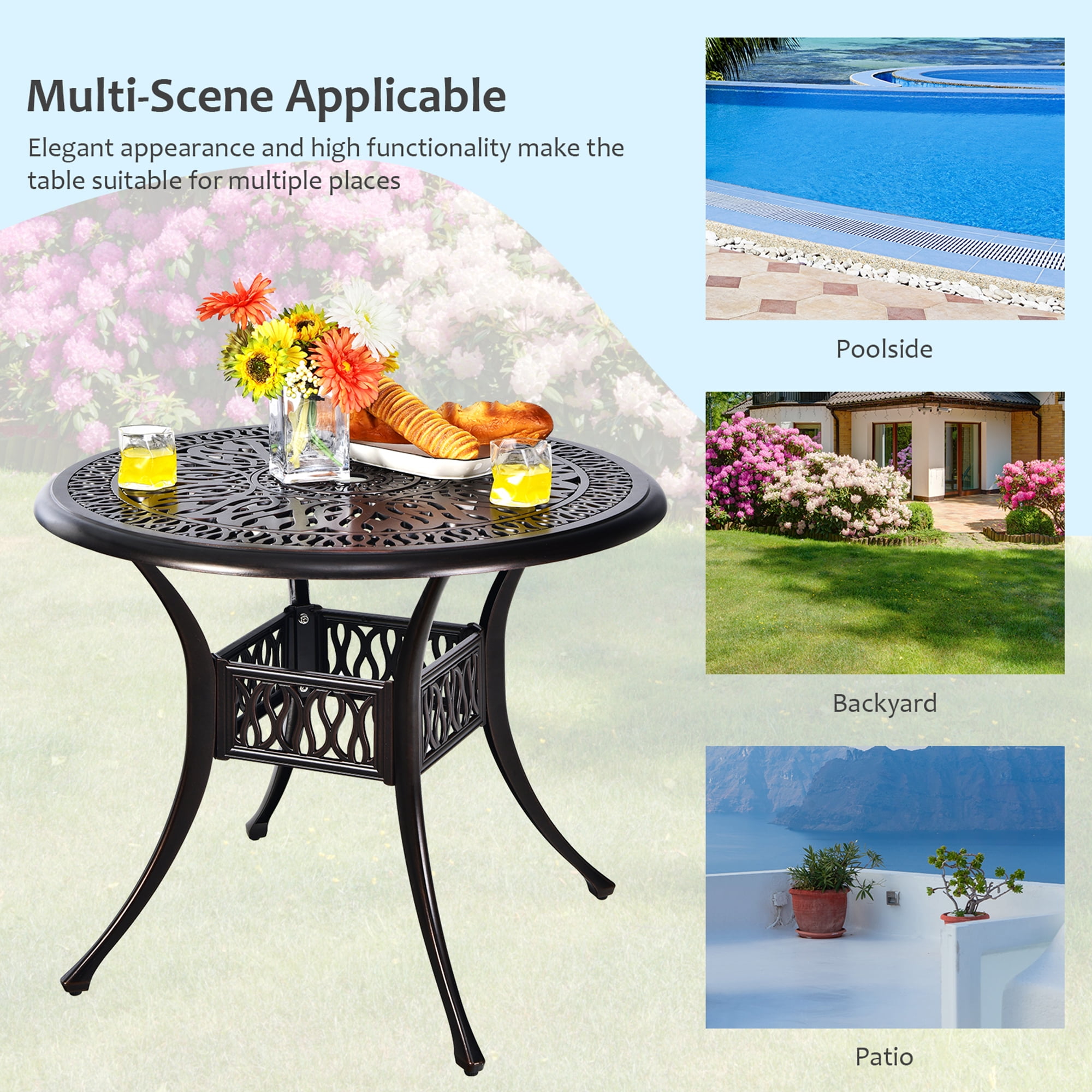 11-ft solar powered market patio umbrella with base Solar Patio Umbrella w/ Light Bulbs Tilt 3-Tiered 11ft 8-Rib