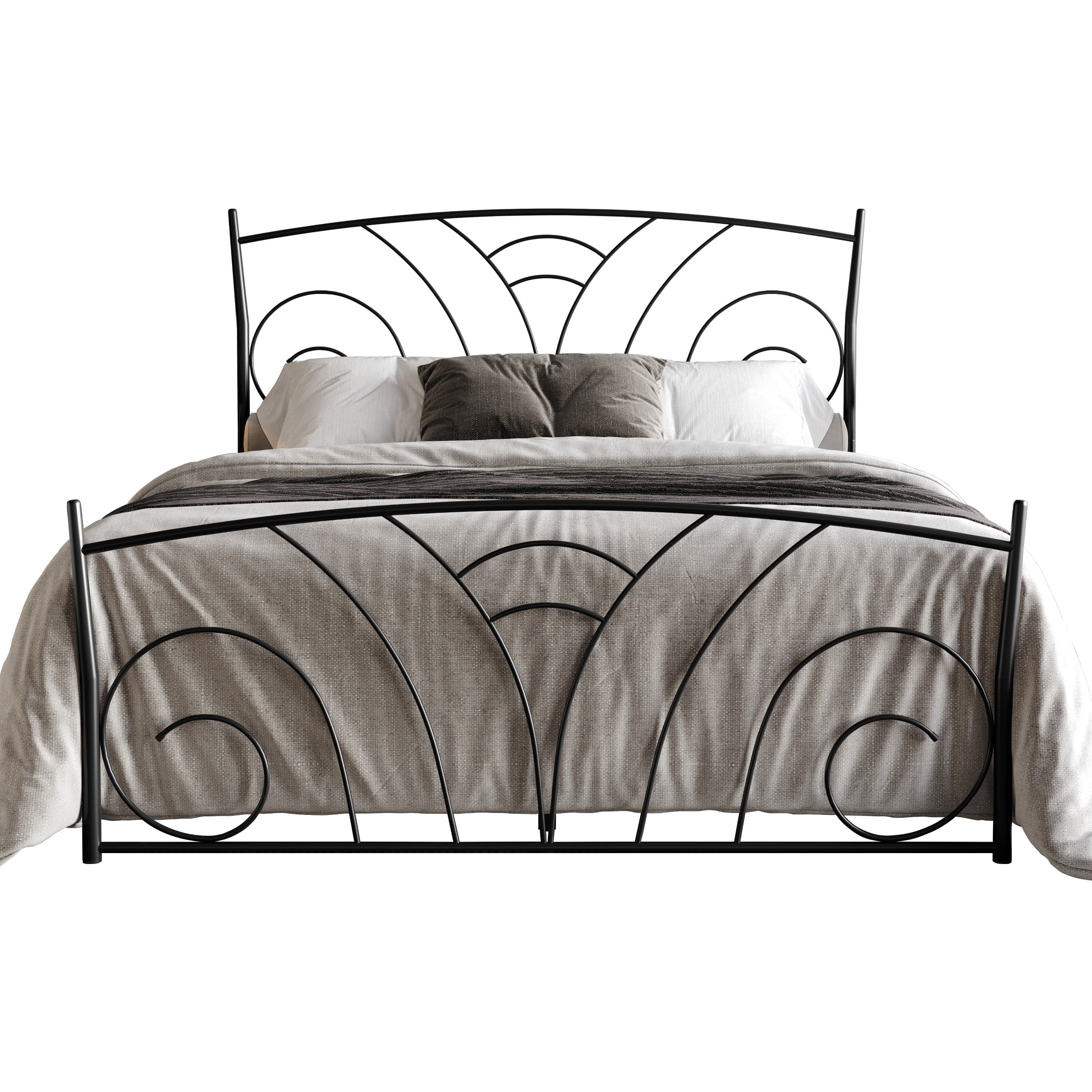 Home Design Essex King Metal Bed Frame with Wavy Strip Design & Sturdy Metal Construction, Black, Easy Assembly