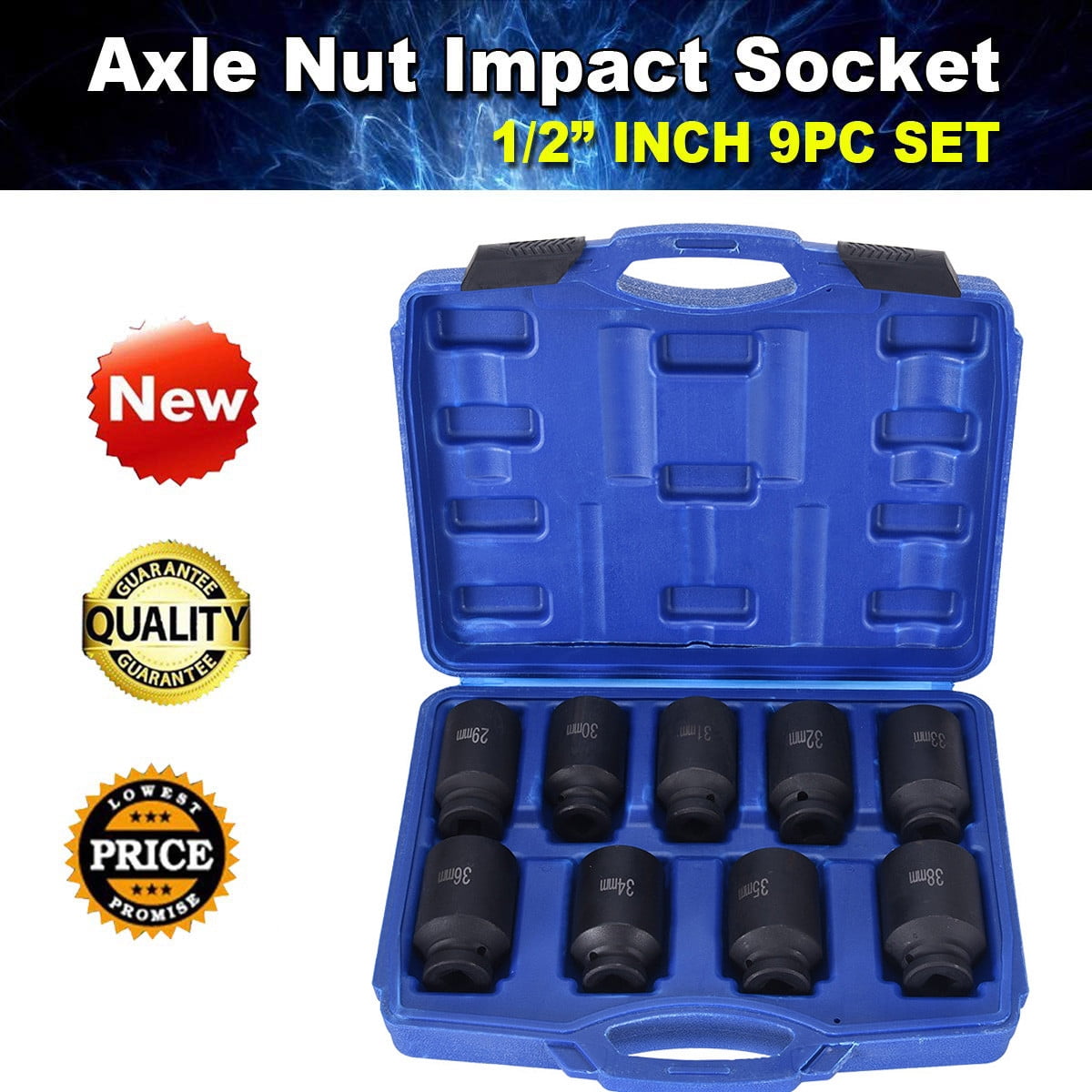 9pcs, black 9pcs Deep Impact Socket Set 1/2 Drive Metric Axle Hub Nut Impact Socket Set 29-38mm by Littay 9pcs, black 9pcs Deep Impact Socket Set 1/2 Drive Metric Axle Hub Nut Impact Socket Set 29-38mm by Littay