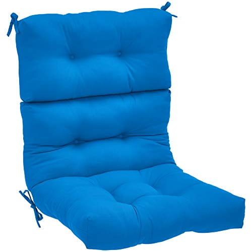 Patio Chair Cushion Blue, Tufted Outdoor High Back Patio Chair Cushion