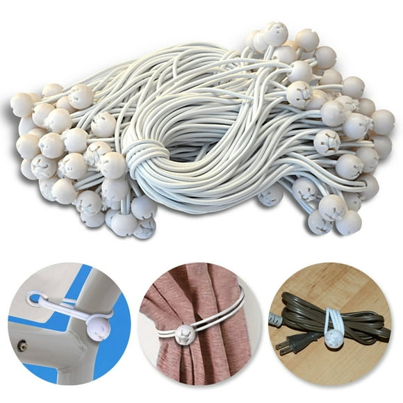 BenefitUSA 100pcs 9" White-Ball Bungees Cord Tarp Party Tent Tie Downs Bungee Canopy Gazebo Straps