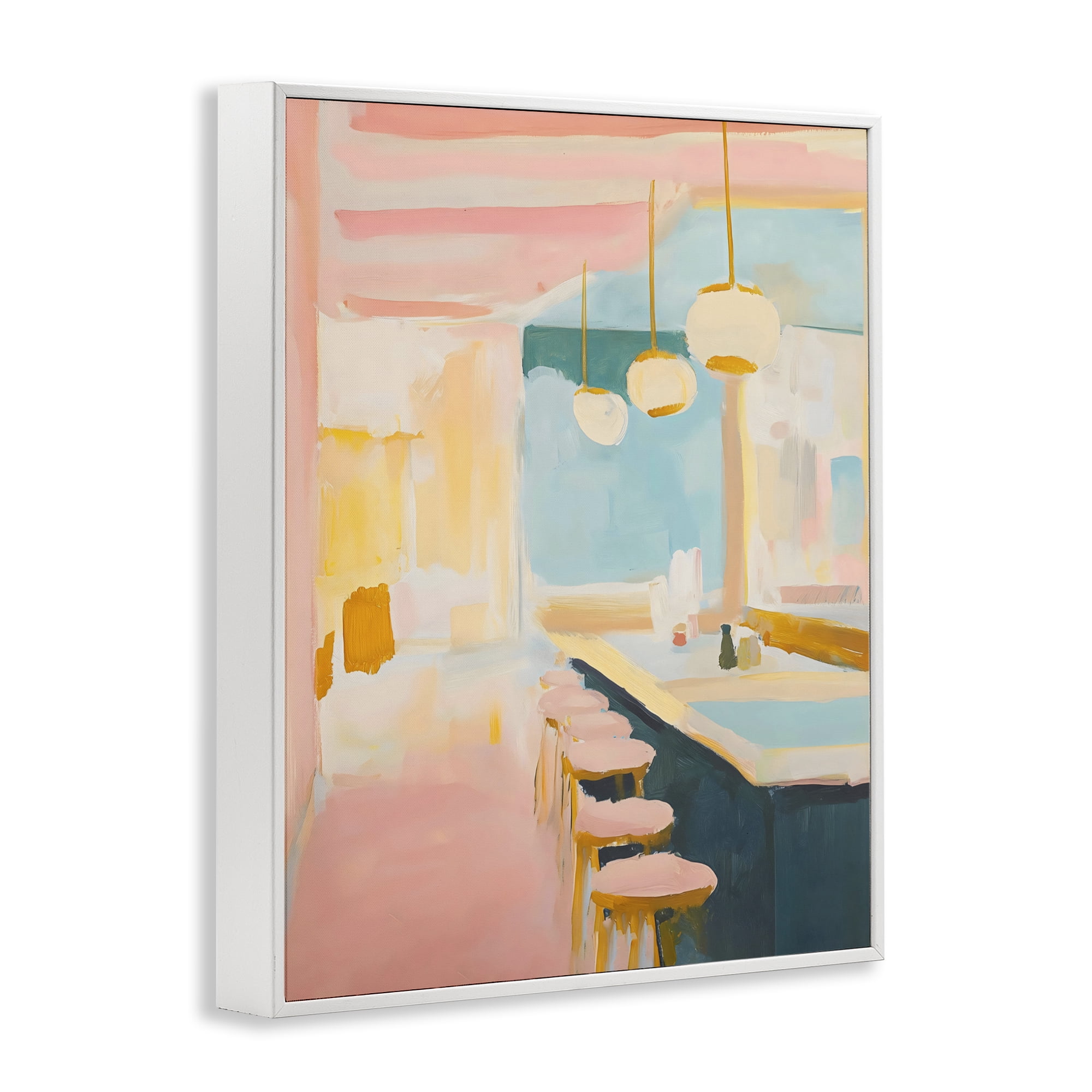 Stupell Industries Pastel Pink Bar Stools White Framed Giclee Art, design by The Prints Vibe