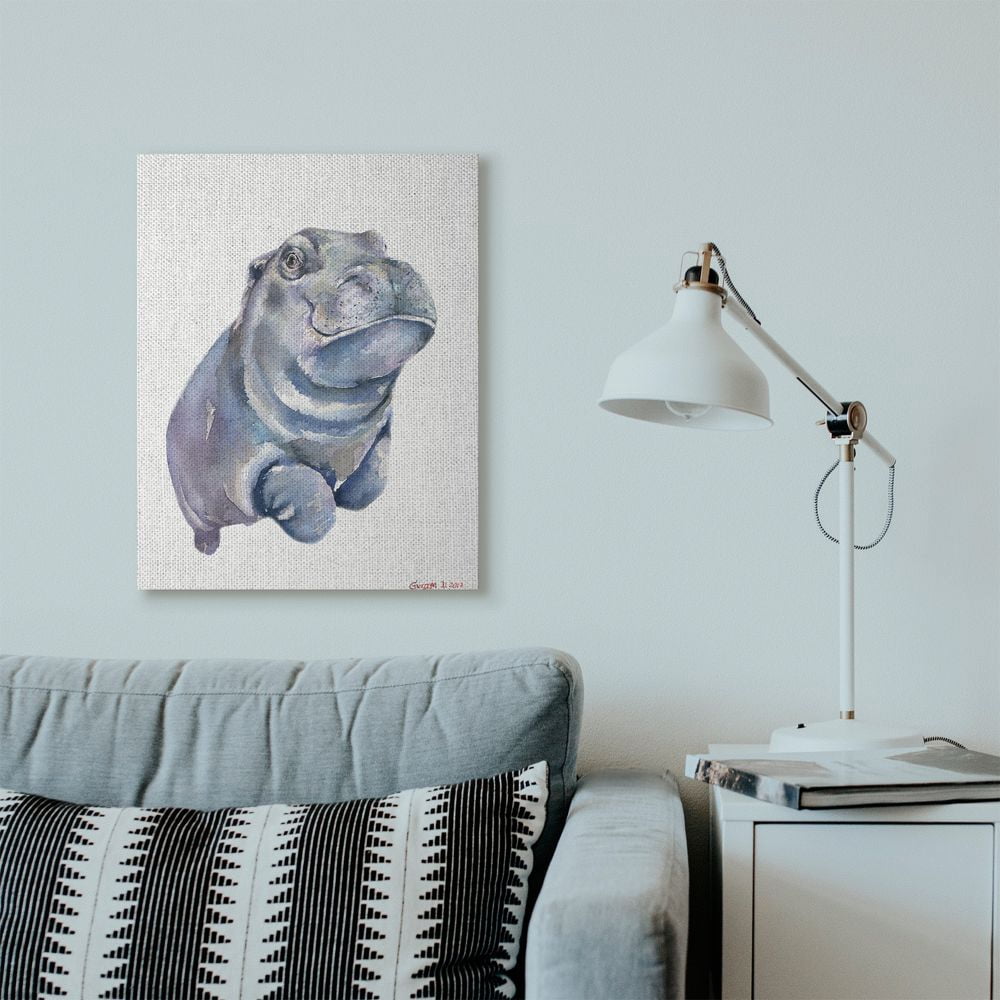 Stupell Industries Baby Hippo Animal Watercolor Painting Canvas Wall Art by George Dyachenko