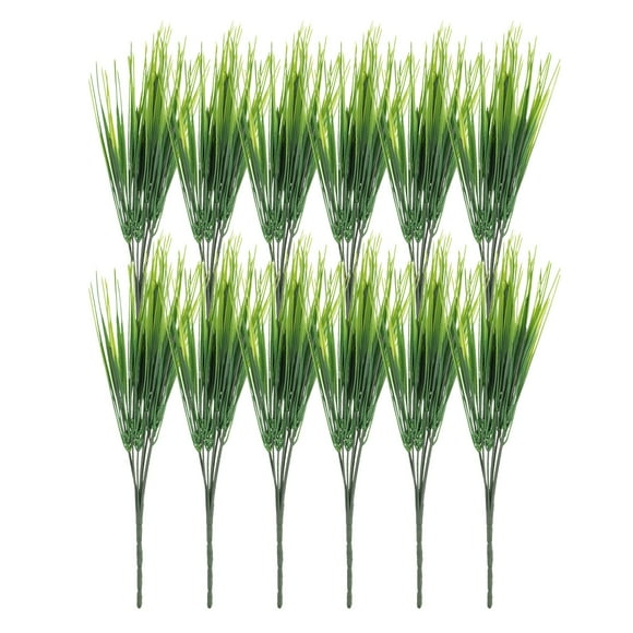 Uxcell 12Pcs Artificial Grass Plants, 15.7" Plastic Fake Wheat Grass Greenery Shrubs Outdoor, Green