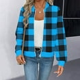 thumbnail image 2 of Women's Plaid Zipper Jackets, Stand-Up Collar Lightweight Tops with Pockets, Fall Casual Active Tops, 2 of 5