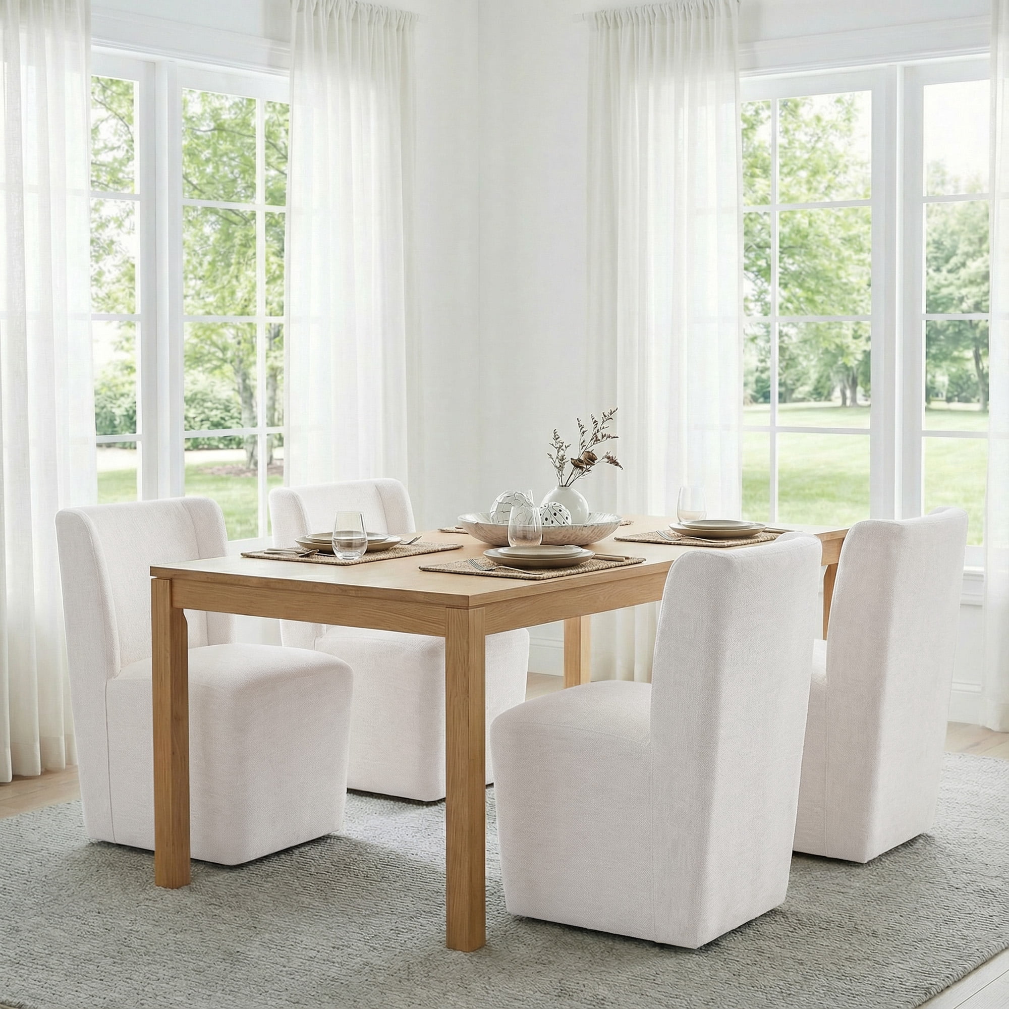 Spruce & Spring Modern Upholstered Dining Chair with Wingback and Hidden Casters, Single, Fabric in Wheat(Multi-colored)