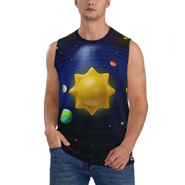 Fotbe Solar System Men's Camiseta sin Mangas Estampada para Hombres, Playera Casual para Gimnasio, Entrenamiento, Playa-3X-Large