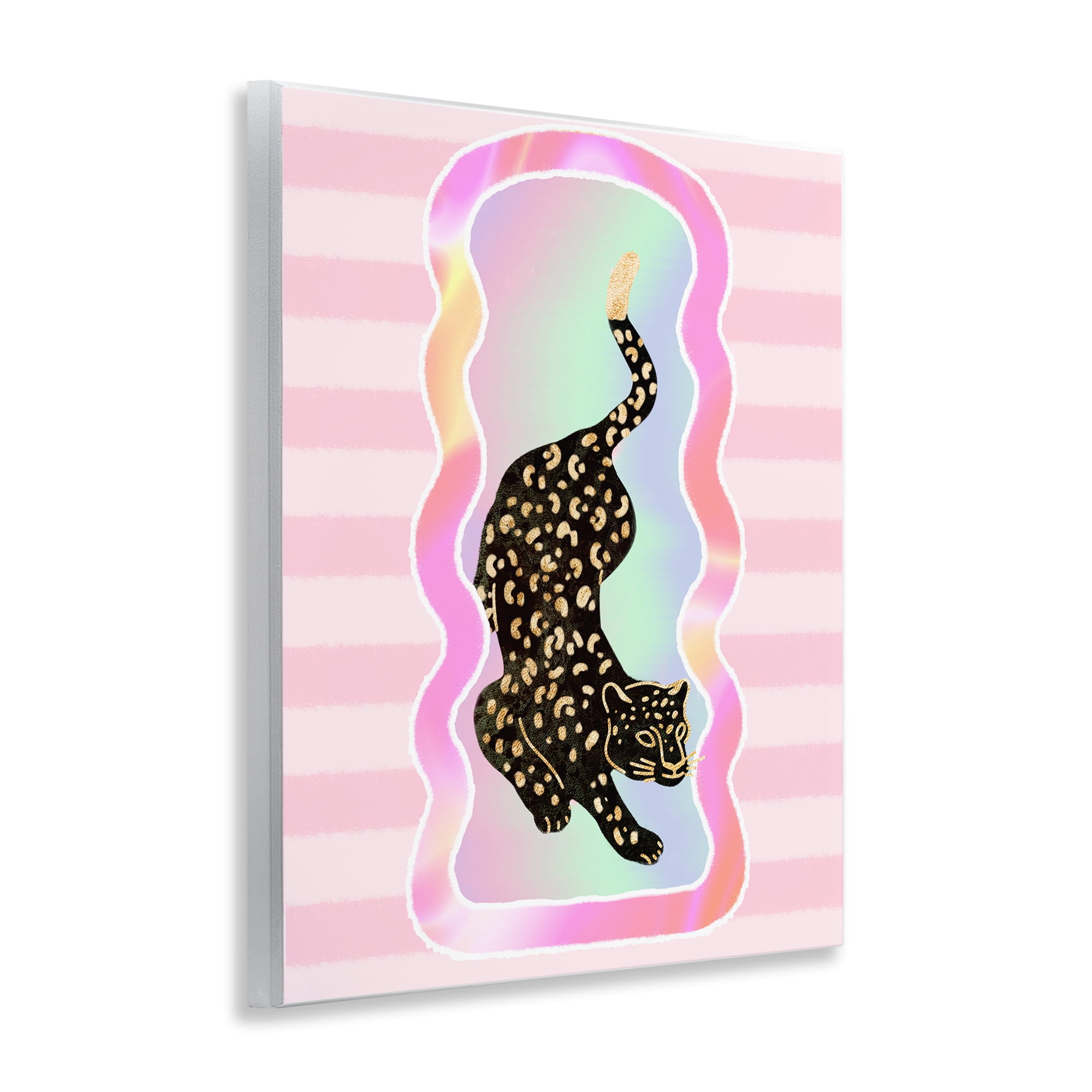 Stupell Industries Leopard & Pink Stripes Animals & Insects Painting Unframed Art Print Wall Art, 11 x 14