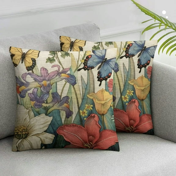 Acheng Spring Summer Flower Outdoor Decorative Pillow Covers Set of 2 Floral Butterfly Throw Pillows Spring Farmhouse Pillowcases Cushion Covers for Couch Bed Sofa Chair Home Decor White