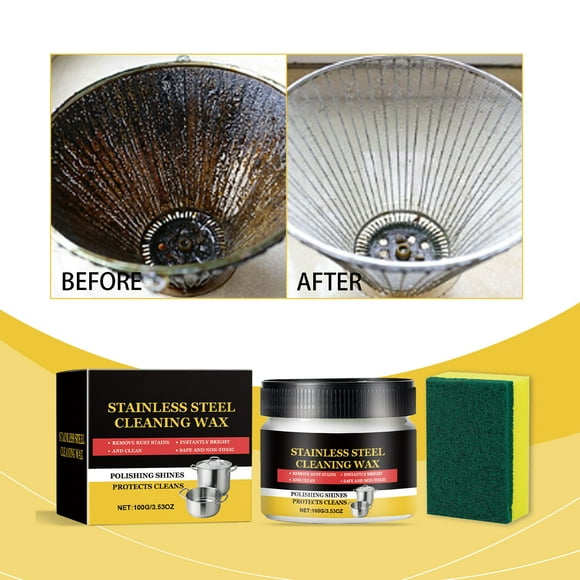 Pasta de limpieza de acero inoxidable | Crema de pulido de metales para eliminación de óxido, descontaminación, brillo, fórmula no abrasiva | Mantenimiento de Cocinas y Baños | Con esponja | 1