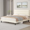 thumbnail image 2 of Full Bed Frame, Full Size Platform Bed With Fabric Upholstered Headboard, Beige, 2 of 6