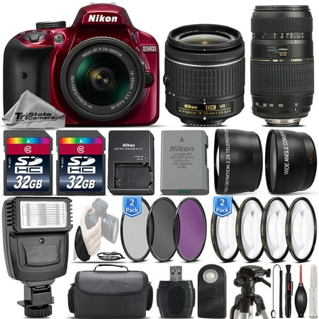 Nikon D3400 24.2MP DSLR Camera + 18-55mm VR Lens + 70-300mm Macro Lens -64GB