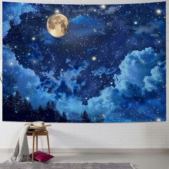 JRXY Moon Tapestry Blue Sky Night Cloud Crescent Tapestry Moonlight Wall Hanging Aesthetic for Room Bedroom College Dorm 40x30inch