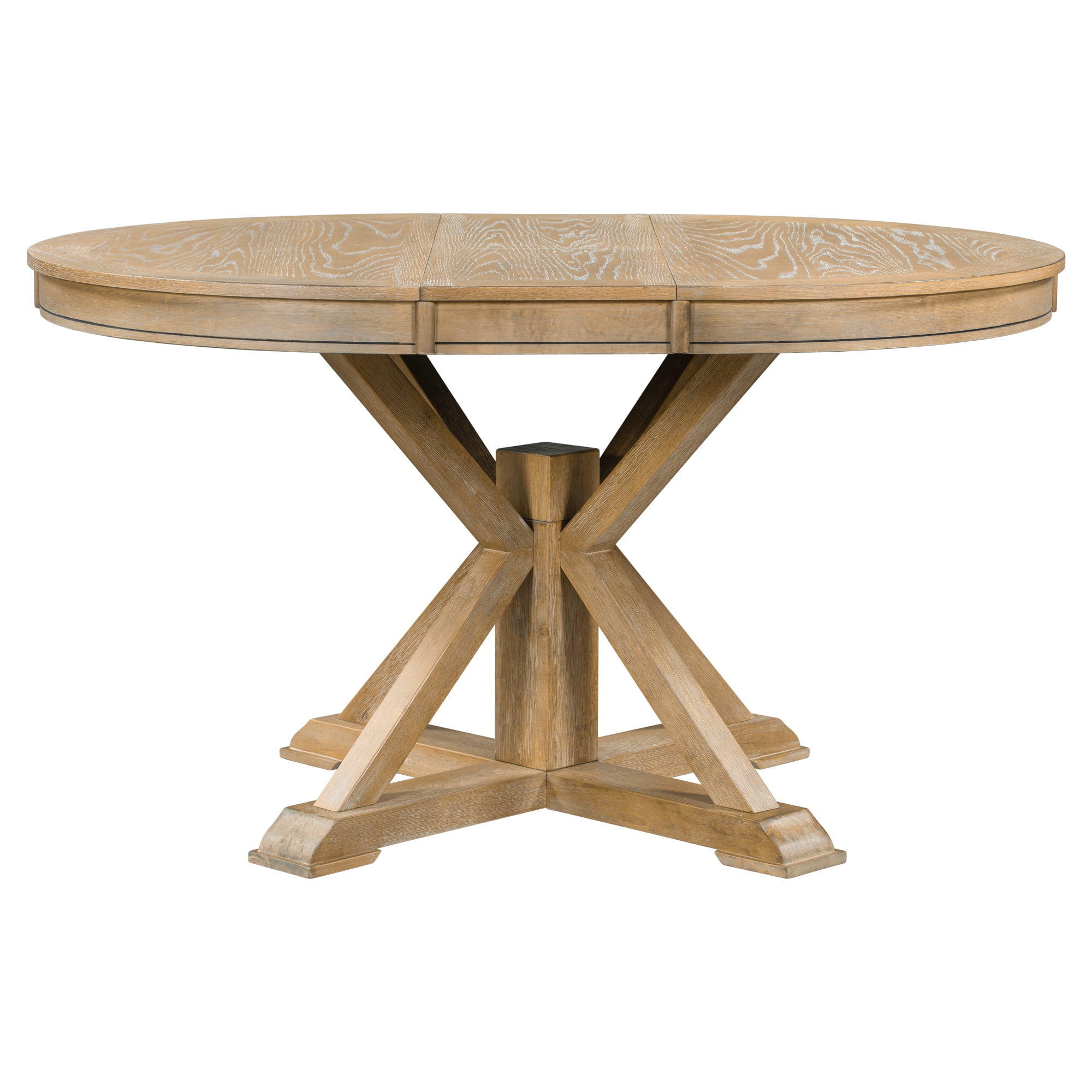Aukfa Extendable Dining Table for 6, 42"-54" Round Kitchen Table with Butterfly Leaf for Dining Room/Living Room, Natural Wood