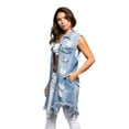 thumbnail image 3 of American Bazi Women's Oversized Destroyed Long Denim Jean Vest RBT713 - Blue - Large, 3 of 6