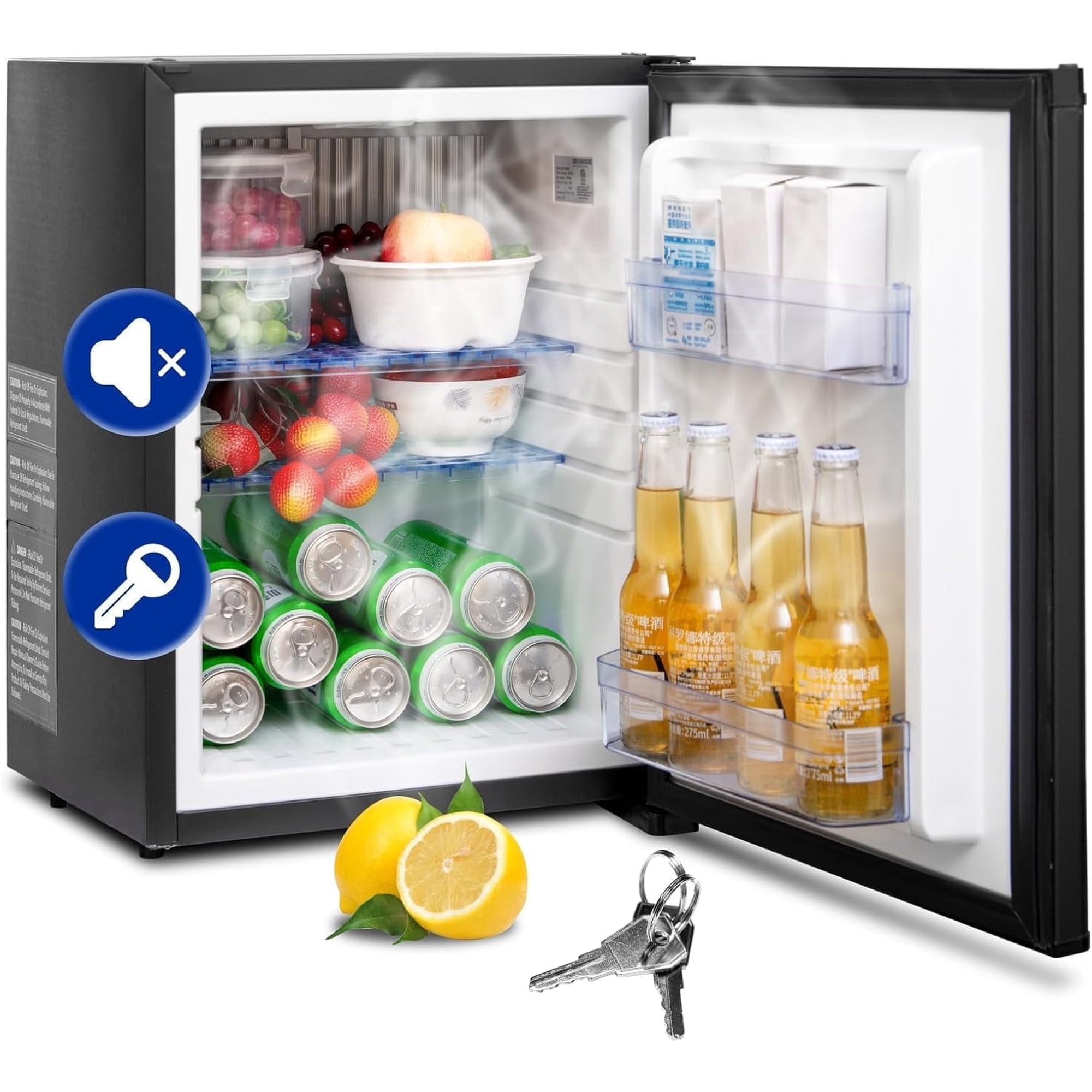 Smeta Mini Fridge with Lock 1.4 Cu ft RV Refrigerator Mini Fridge Freightliner 12V/110V Bedroom Truck Dorm