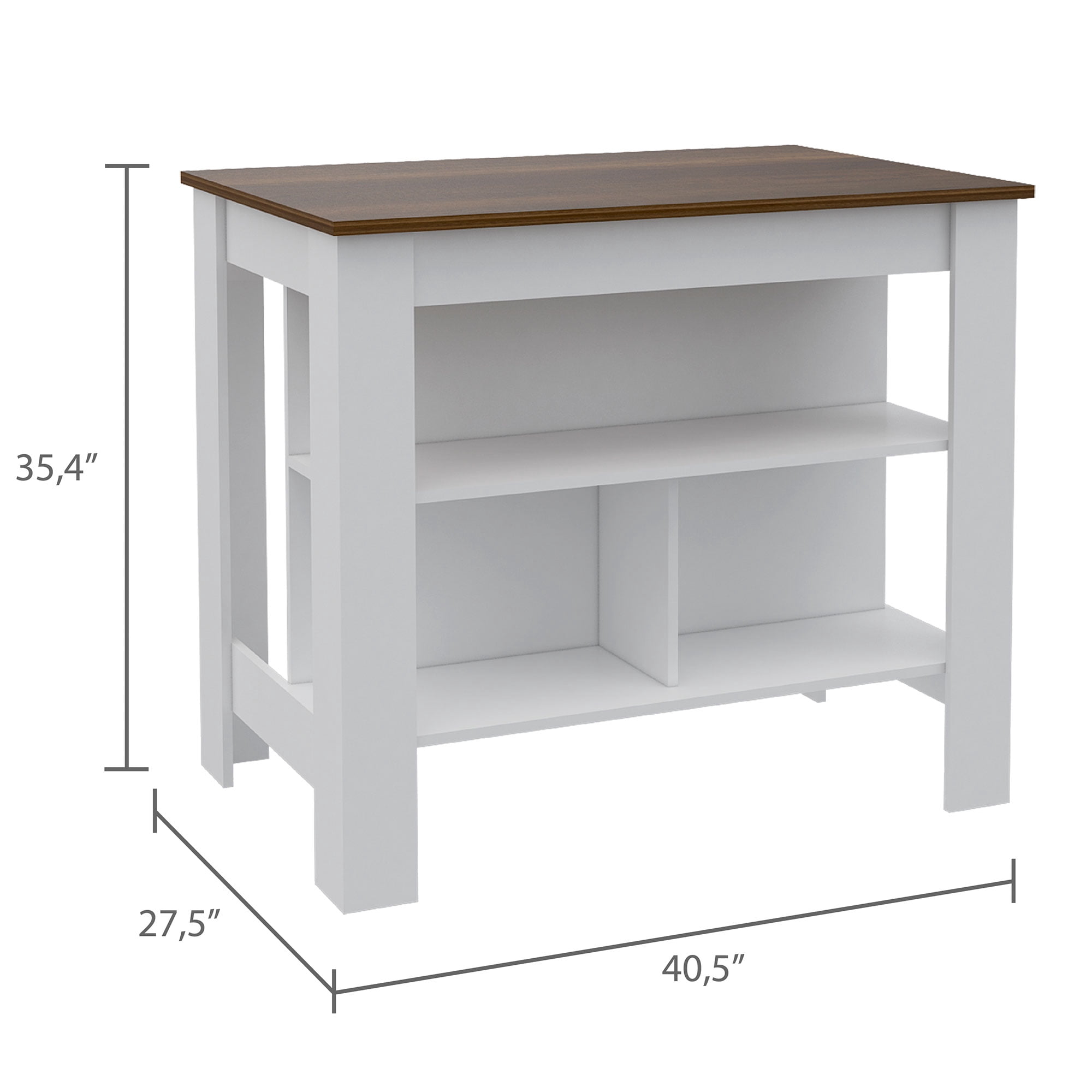 TUHOME Cala Spacious Wooden Top Kitchen Island w/3 Shelves, White & Caramel