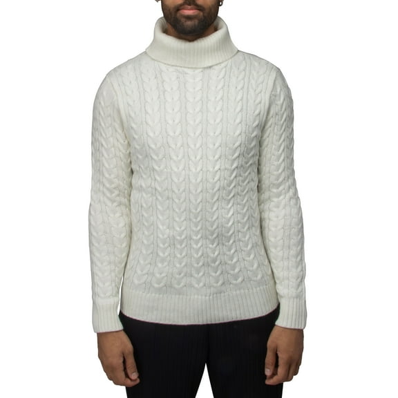 X RAY JEANS Mens Cable Knit Roll Neck Sweater, Cream, 6XL