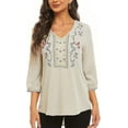 thumbnail image 2 of Women's Boho Embroidered Tops 3/4 Sleeve Mexican Peasant Shirts Bohemian Loose Tunic Blouses, 2 of 5