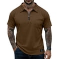 thumbnail image 2 of Qwertyu Polo Shirts for Men Casual Collared Short Sleeve Shirts Solid Color Quarter Zip Pullover Tops with Pocket Light Brown 3XL, 2 of 6