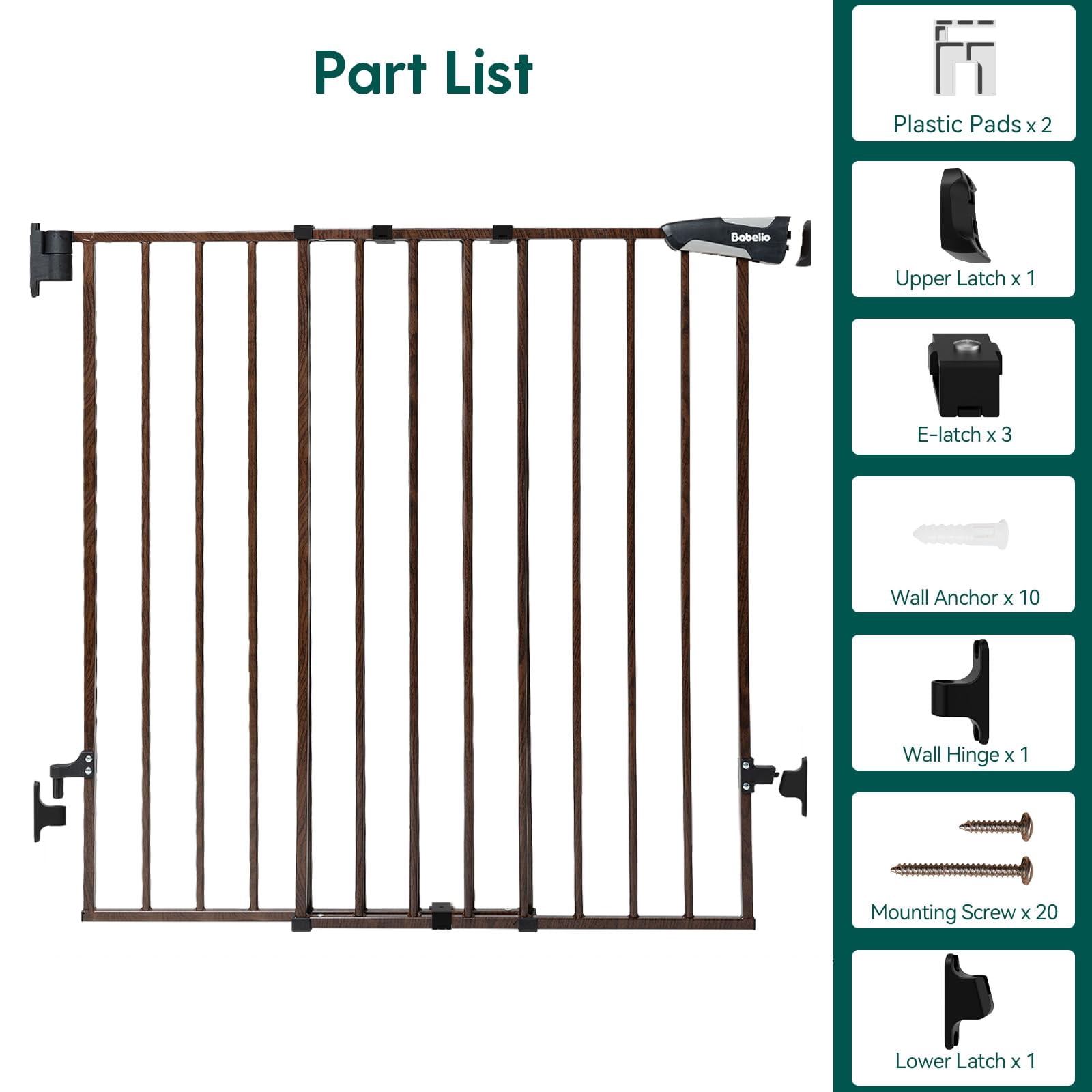 Gate for Stairs & Doorways, 26-43" W 34" H Extra Tall| No Bottom Bar| Easy Installation| One-handed Operation| Auto-close| Hardware Mount (Drill Needed) Safety Dog/Pet Gate Indoor (White)
