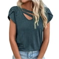 thumbnail image 2 of ZZwxWA Womens Blouses and Tops Dressy Short Sleeve V-Neck Solid Summer Cute Shirts Casual Petal Sleeve Hollowed Breathable Tunic Blouses Navy XL, 2 of 4