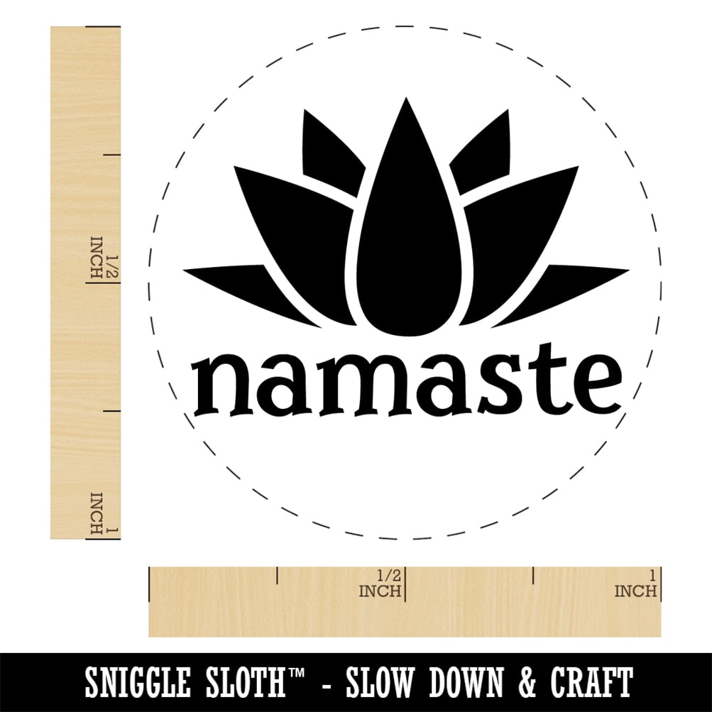Namaste with Lotus Flower Yoga Self-Inking Rubber Stamp Ink Stamper - Blue Ink - Medium 1 Inch
