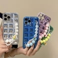 thumbnail image 5 of Compatible with iPhone 14 Pro Max Cute Case Chain 3D Diamond Pattern Clear Wrist Strap Bead Flower Chain Glossy Protection Fashion Shockproof Cover for Women Girls, 5 of 12