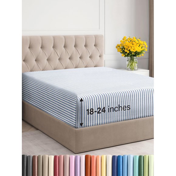 Sábana bajera ajustable CGK Unlimited Hotel Luxury Queen Blue Stripes