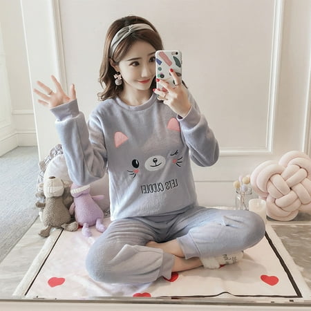 

Ladies Pyjama Women Winter Flannel Pajama Set Fleece Pajamas Sleepwear Thick Warm Velvet Female Homewear Suit Cute Sweet Pijama