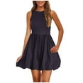 thumbnail image 2 of Womens Dresses Plus Size Sleeveless Round-Neck Solid Pocket Short Mini Dresses Navy M, 2 of 6