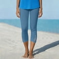thumbnail image 5 of HomeDM Womens Capri Leggings High Waisted Lace Trim Bottom Light Blue Workout Athletic Running Yoga Pants Size M, 5 of 7